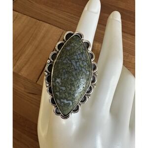 Artisan Ring 7.75 Adjust Rare‎ Green Blue Dino Gembone Sterling 21.7g USA Made